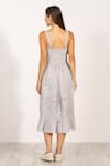 RANNA GILL_Gray Linen Embroidery Square Neck Athea Braided Midi Dress _Online_at_Aza_Fashions