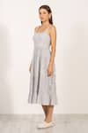 Buy_RANNA GILL_Gray Linen Embroidery Square Neck Athea Braided Midi Dress _Online_at_Aza_Fashions