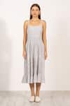 Shop_RANNA GILL_Gray Linen Embroidery Square Neck Athea Braided Midi Dress _Online_at_Aza_Fashions