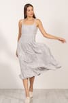 Buy_RANNA GILL_Gray Linen Embroidery Square Neck Athea Braided Midi Dress 