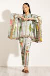 RANNA GILL_Green Modal, Satin Round Neck Vista Co-ord Set _at_Aza_Fashions