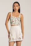Buy_RANNA GILL_Ivory Crepe Embroidery Square Neck Aster Floral Embellished Bustier _at_Aza_Fashions