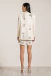Shop_RANNA GILL_Ivory Crepe Embroidery Collared Floral Jacket _at_Aza_Fashions