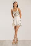 RANNA GILL_Ivory Crepe Rhinestones Embroidered Designer Mary Shorts _Online_at_Aza_Fashions