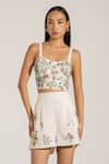 Buy_RANNA GILL_Ivory Crepe Rhinestones Embroidered Designer Mary Shorts _at_Aza_Fashions