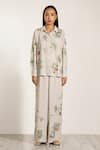 Buy_RANNA GILL_Gray Georgette Embroidery, Sequins Collared Blossom Co-ord Set _at_Aza_Fashions