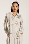 Buy_RANNA GILL_Gray Georgette Embroidery, Sequins Collared Blossom Co-ord Set _Online_at_Aza_Fashions