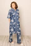 RANNA GILL_Blue Cotton, Denim Embroidery Collared Inara Tunic _Online_at_Aza_Fashions