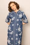 Buy_RANNA GILL_Blue Cotton, Denim Embroidery Collared Inara Tunic _Online_at_Aza_Fashions