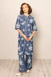 Buy_RANNA GILL_Blue Cotton, Denim Embroidery Collared Inara Tunic _at_Aza_Fashions