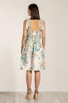 Shop_RANNA GILL_Teal Viscose, Linen Square Neck Globe Printed Sundress _at_Aza_Fashions