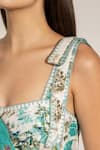 Buy_RANNA GILL_Teal Viscose, Linen Square Neck Globe Printed Sundress _Online_at_Aza_Fashions