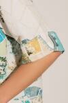 Shop_RANNA GILL_Multi Color Viscose, Linen Collared Teal Globe Printed Buttondown Shirt _Online_at_Aza_Fashions