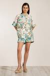Buy_RANNA GILL_Multi Color Viscose, Linen Collared Teal Globe Printed Buttondown Shirt _at_Aza_Fashions