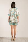 Shop_RANNA GILL_Multi Color Viscose, Linen Collared Teal Globe Printed Buttondown Shirt _at_Aza_Fashions