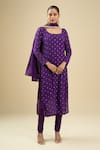 Buy_Naintara Bajaj_Purple Georgette, Cotton Embroidery Scoop Neck Stripe Gown Suit Set 
