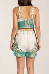 RANNA GILL_Teal Viscose, Linen Globe Printed Pisa Shorts_Online_at_Aza_Fashions