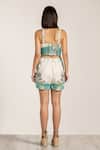 Shop_RANNA GILL_Teal Viscose, Linen Sweetheart Neck Globe Printed Bustier _at_Aza_Fashions