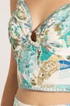 Buy_RANNA GILL_Teal Viscose, Linen Sweetheart Neck Globe Printed Bustier _Online_at_Aza_Fashions