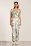 Buy_RANNA GILL_Teal Viscose, Linen Glim Rara Printed Pants _at_Aza_Fashions