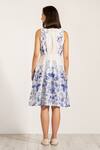 Shop_RANNA GILL_Blue Organza V-neck Serena Pintuck Midi Dress _at_Aza_Fashions