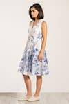 RANNA GILL_Blue Organza V-neck Serena Pintuck Midi Dress _Online_at_Aza_Fashions