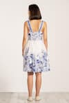 Shop_RANNA GILL_Blue Organza Embroidery V-neck Floral Print Sundress _at_Aza_Fashions