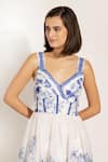 Buy_RANNA GILL_Blue Organza Embroidery V-neck Floral Print Sundress _Online_at_Aza_Fashions
