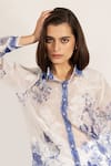 RANNA GILL_Blue Organza Embroidery Button-down Neck Luma Shirt _Online_at_Aza_Fashions