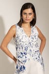 Shop_RANNA GILL_Blue Viscose Embroidery V-neck Floral Waistcoat _Online_at_Aza_Fashions