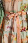 Buy_RANNA GILL_Multi Color Linen, Viscose Embroidery Round Neck Zaria Pleated Yoke Mini Dress 