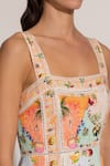RANNA GILL_Multi Color Linen, Viscose Lace Square Neck Alora Panel Midi Dress _Online_at_Aza_Fashions