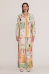 Buy_RANNA GILL_Multi Color Linen, Viscose Collared, Button-down Neck Elysia Shirt _at_Aza_Fashions