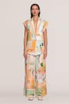 RANNA GILL_Multi Color Linen, Viscose Masha Wide Leg Pants _Online_at_Aza_Fashions