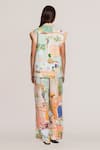 Shop_RANNA GILL_Multi Color Linen, Viscose V-neck Sleeveless Jacket _at_Aza_Fashions