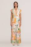 Buy_RANNA GILL_Multi Color Linen, Viscose V-neck Sleeveless Jacket _Online_at_Aza_Fashions