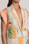 Shop_RANNA GILL_Multi Color Linen, Viscose V-neck Sleeveless Jacket _Online_at_Aza_Fashions