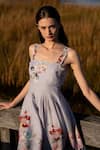 Buy_RANNA GILL_Multi Color Linen, Viscose Embroidery Anaya Scalop Bodice Midi Dress _Online_at_Aza_Fashions