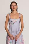 RANNA GILL_Multi Color Linen, Viscose Embroidery Anaya Scalop Bodice Midi Dress _at_Aza_Fashions