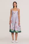 Buy_RANNA GILL_Multi Color Linen, Viscose Embroidery Anaya Scalop Bodice Midi Dress 