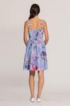 Shop_RANNA GILL_Multi Color Linen Fabric Flowers Sweetheart Neck Florin Pleated Mini Dress _at_Aza_Fashions