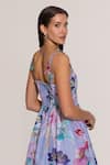 RANNA GILL_Multi Color Linen Fabric Flowers Sweetheart Neck Florin Pleated Mini Dress _Online_at_Aza_Fashions