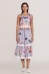 RANNA GILL_Multi Color Cotton Embroidery, Cut Work Halter Neck Crop Top And Skirt Set _at_Aza_Fashions