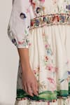 Buy_RANNA GILL_White Cotton Embroidery Split V-neck Ivy Tier Midi Dress _Online_at_Aza_Fashions