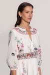 Shop_RANNA GILL_White Cotton Embroidery Split V-neck Ivy Tier Midi Dress _Online_at_Aza_Fashions
