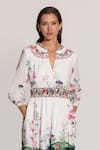 RANNA GILL_White Cotton Embroidery Split V-neck Ivy Tier Midi Dress _at_Aza_Fashions