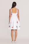 Shop_RANNA GILL_Ivory Linen, Viscose Embroidery Square Neck Floral Mini Dress _at_Aza_Fashions