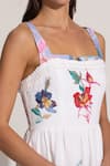 RANNA GILL_Ivory Linen, Viscose Embroidery Square Neck Floral Mini Dress _Online_at_Aza_Fashions