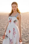 Shop_RANNA GILL_Ivory Linen, Viscose Embroidery Square Neck Floral Mini Dress _Online_at_Aza_Fashions