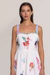 RANNA GILL_Ivory Linen, Viscose Embroidery Square Neck Floral Mini Dress _at_Aza_Fashions
